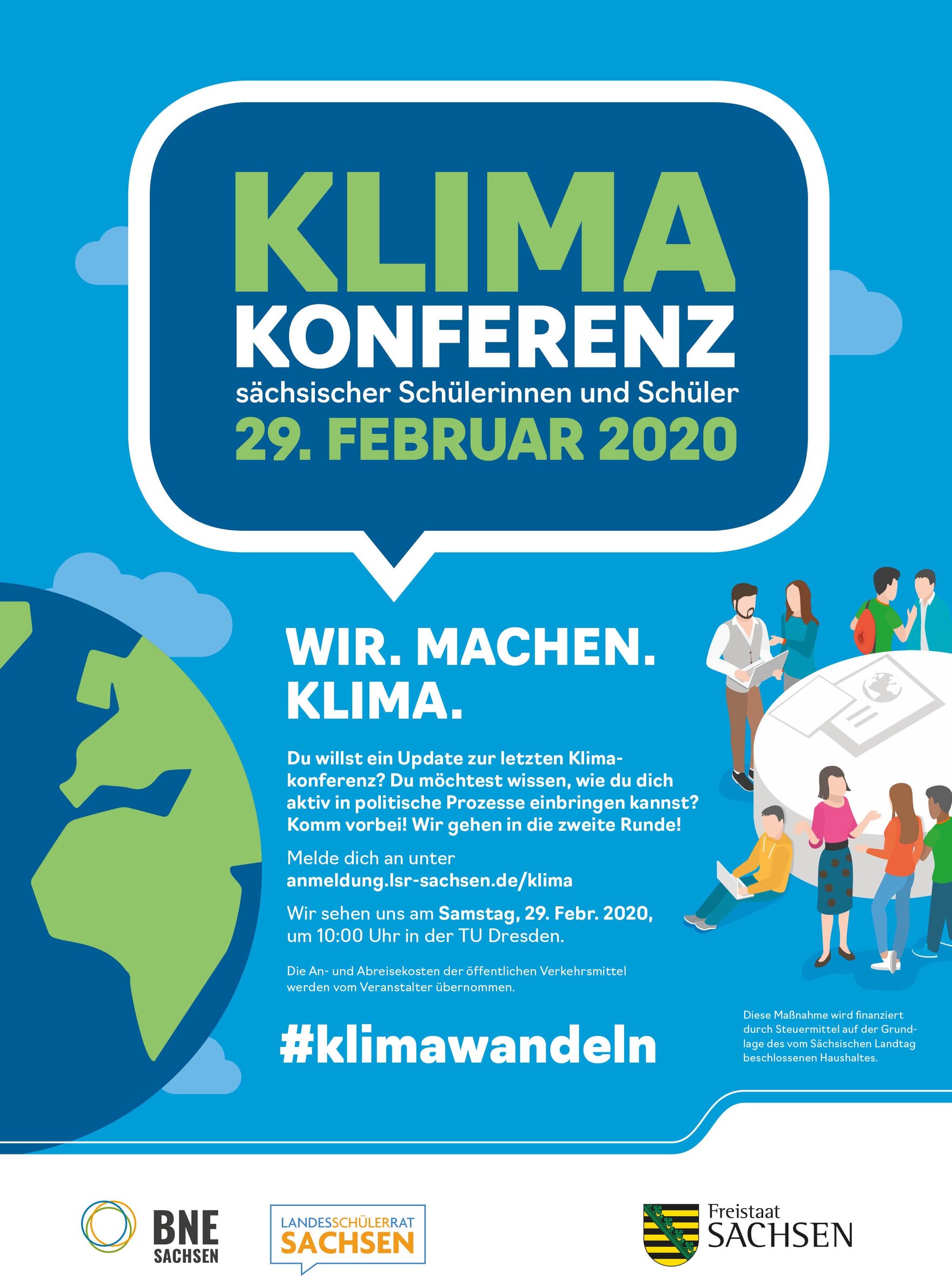 Ein Plakat mit der Aufschrift Klimakonferenz am 29. Februar 2020