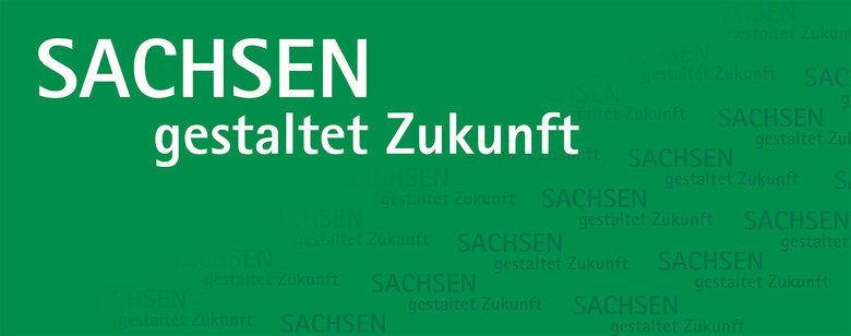 Eine stilisierte Grafik mit der Aufschrift Sachsen gestaltet Zukunft.