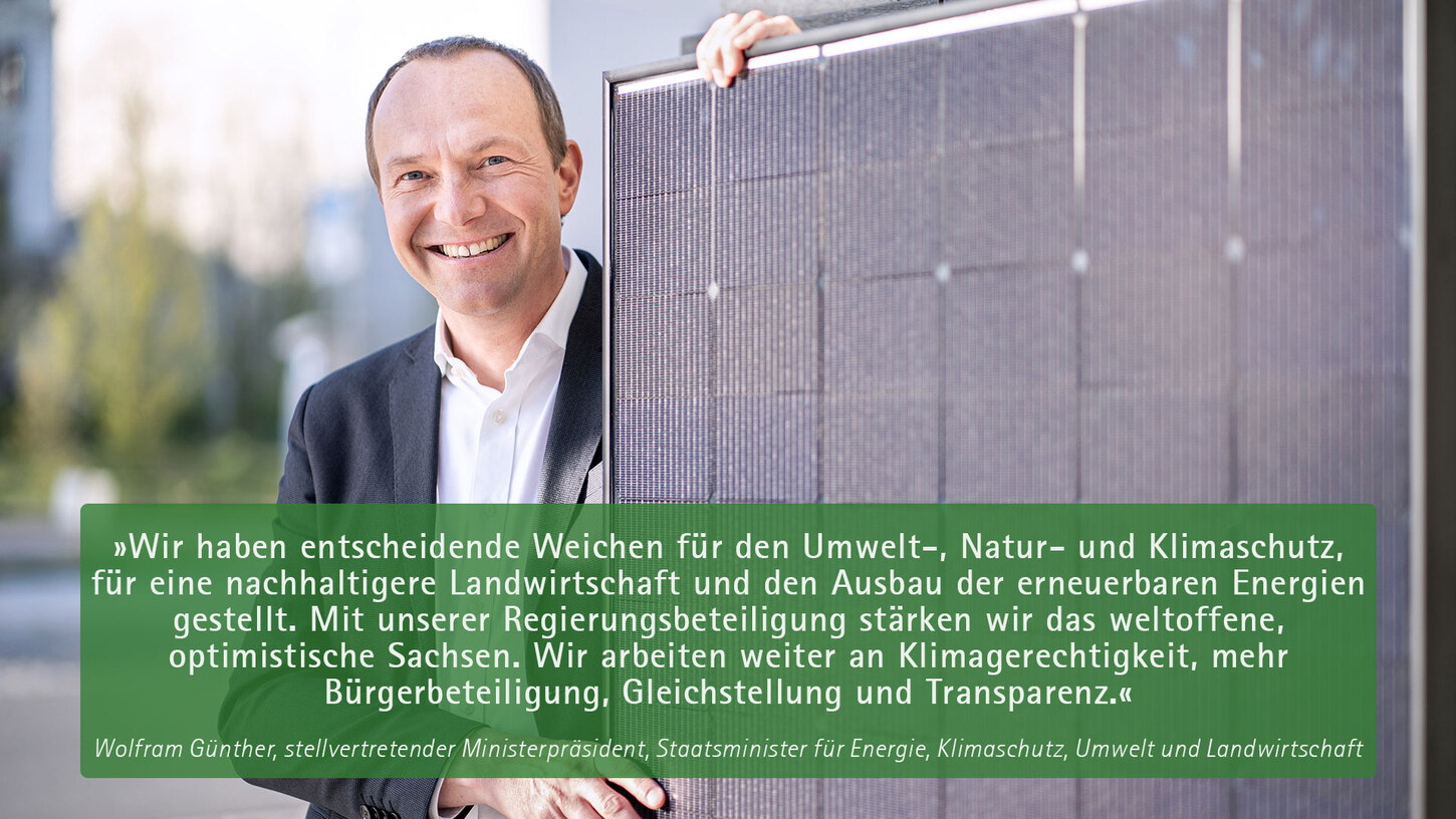 Wolfram Günther, stellvertretender Ministerpräsident, Staatsminister für Energie, Klimaschutz, Umwelt und Landwirtschaft: »Wir haben entscheidende Weichen für den Umwelt-, Natur- und Klimaschutz, für eine nachhaltigere Landwirtschaft gestellt.«