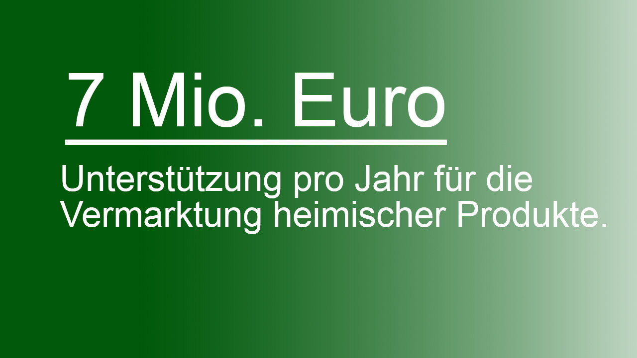 Faktenblatt mit der Aufschrift 7 Mio. Euro für die Vermarktung heimischer Produkte.