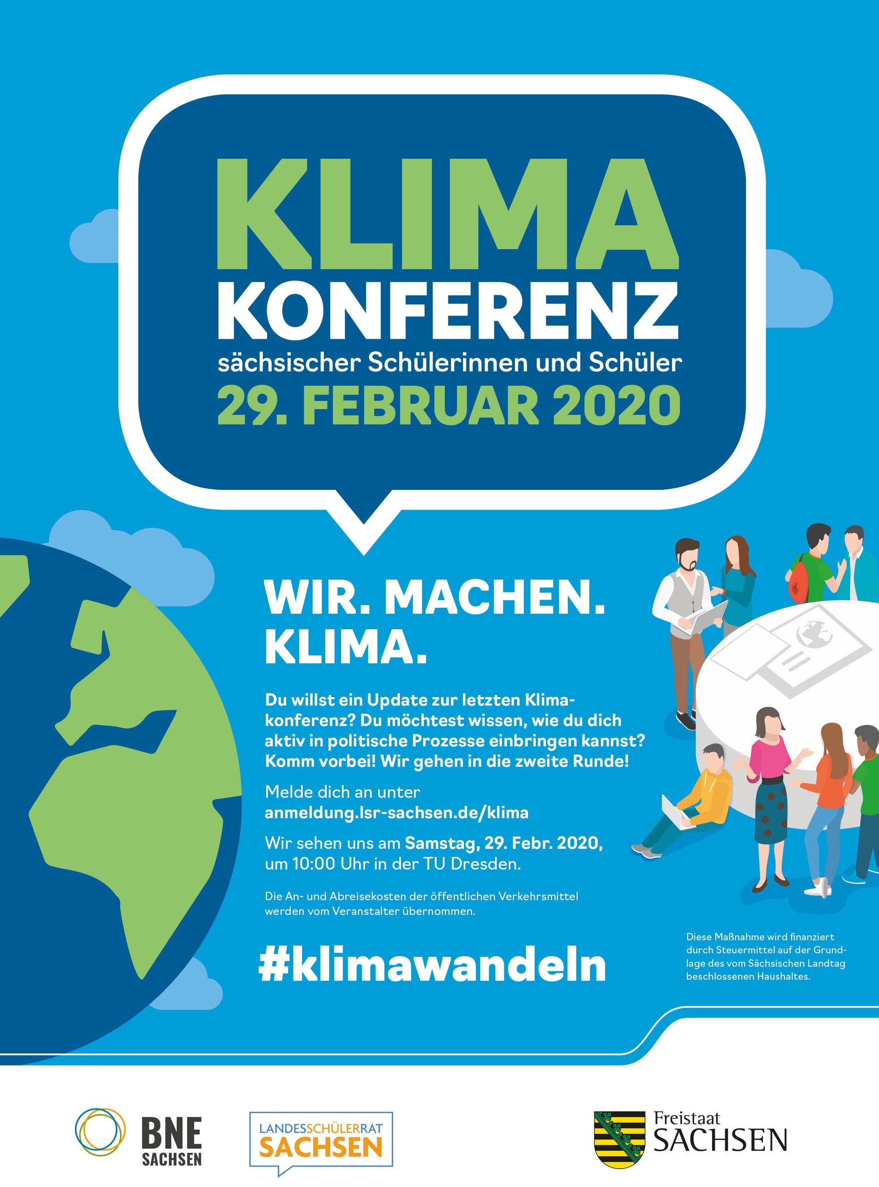 Ein Plakat mit der Aufschrift Klimakonferenz am 29. Februar 2020