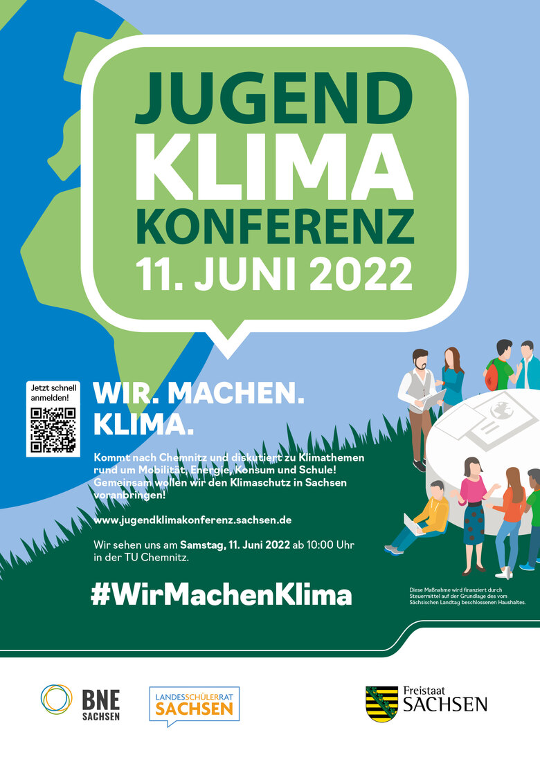 Ein Flyer zeigt eine Gruppe stilisierter Menschen mit der Aufschrift Klimakonferenz 2022.