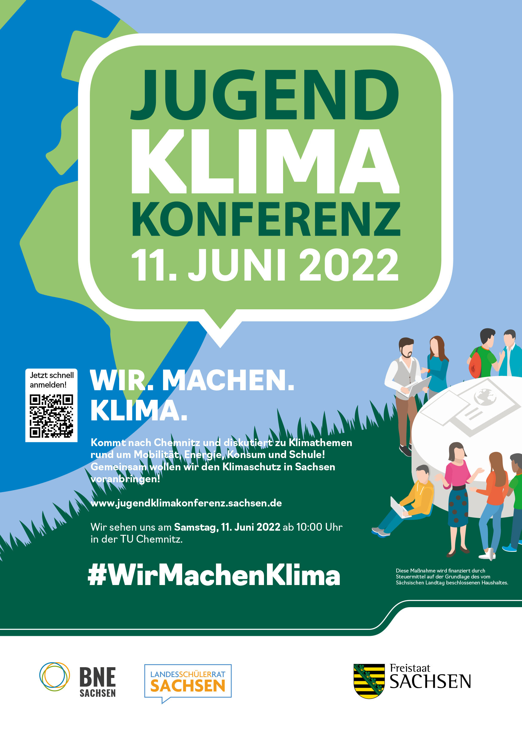 Ein Flyer zeigt eine Gruppe stilisierter Menschen mit der Aufschrift Klimakonferenz 2022.